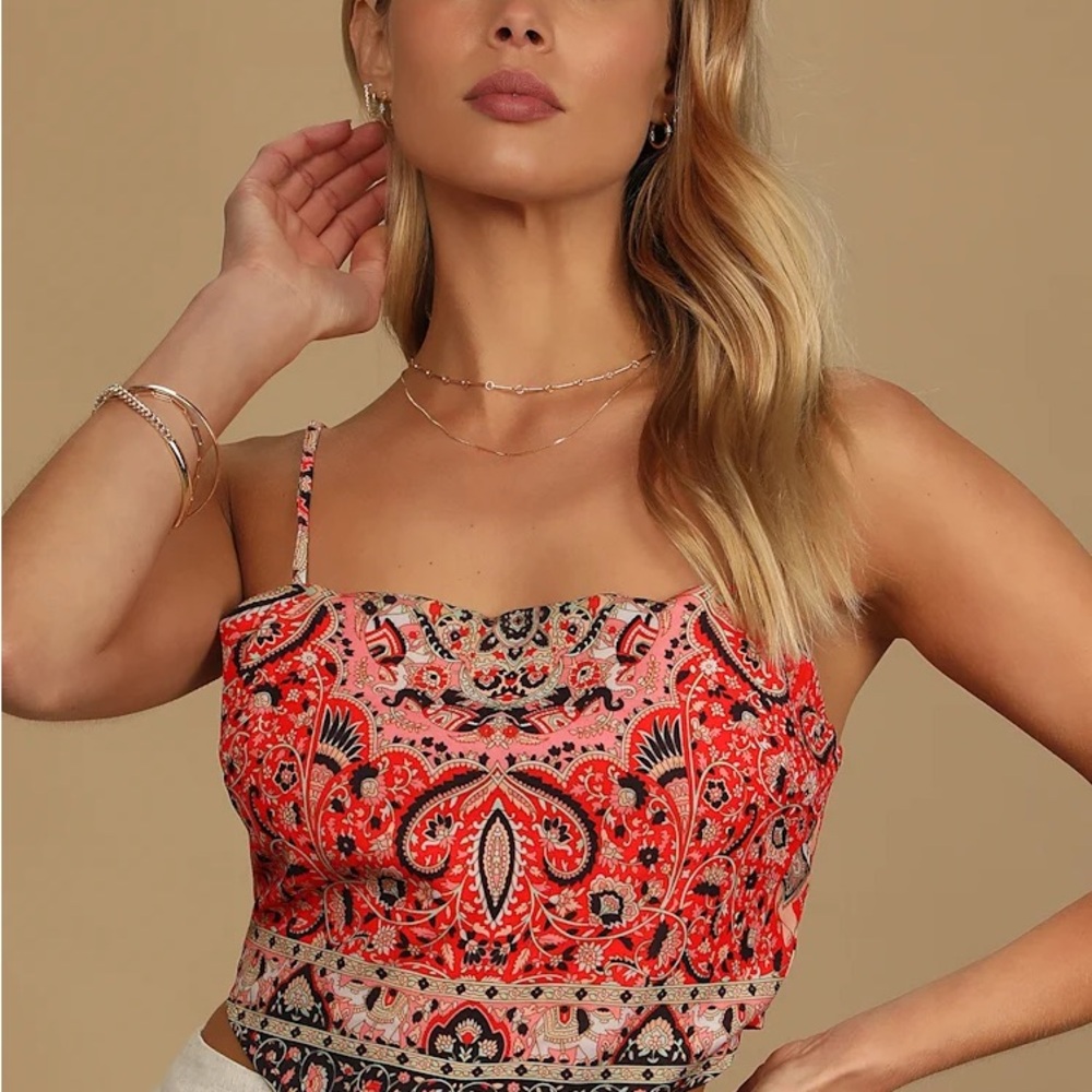 Lulu's Red Multi Print Bandana Top